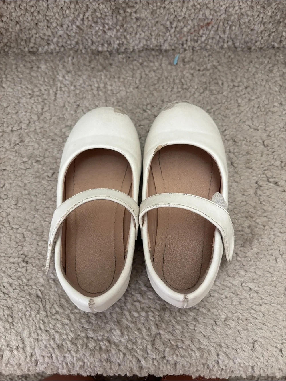 Kids White Mary Jane Shoes with Hook-and-Loop Strap